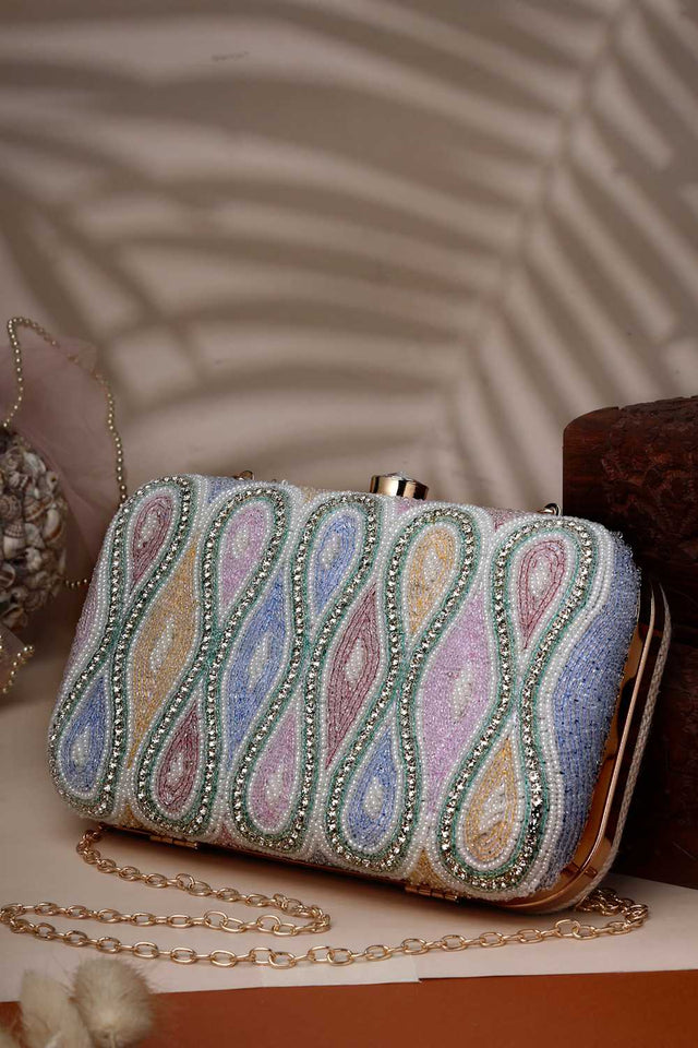 White Embellished Material Clutch (ADCL3116A)