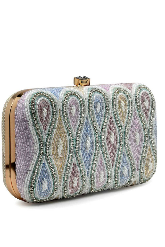 White Embellished Material Clutch (ADCL3116A)