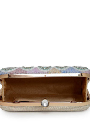 White Embellished Material Clutch (ADCL3116A)