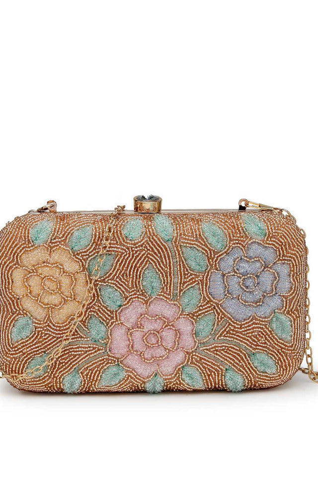 Gold Embellished Material Clutch