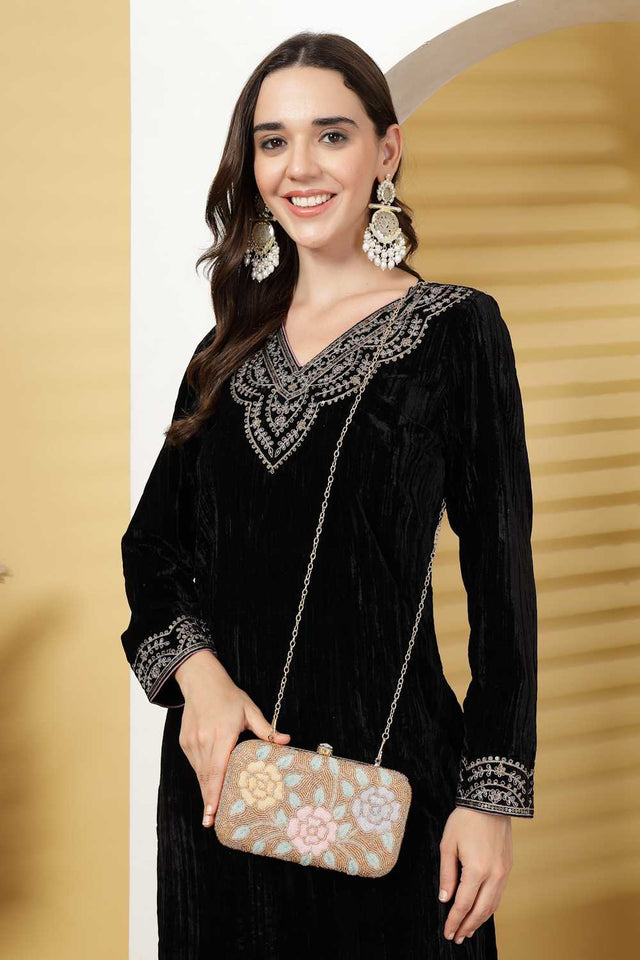 Gold Embellished Material Clutch