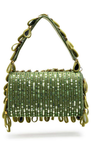Olive Green Embellished Material Clutch