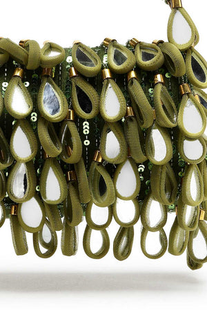 Olive Green Embellished Material Clutch