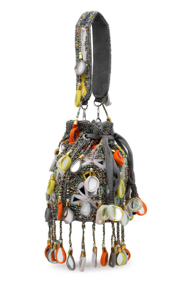 Grey Embellished Material Potli