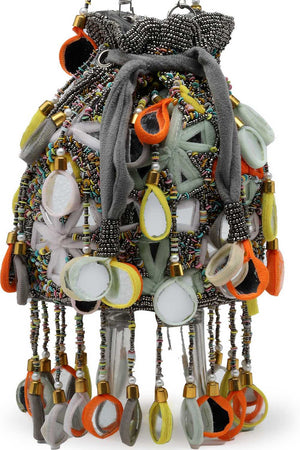 Grey Embellished Material Potli