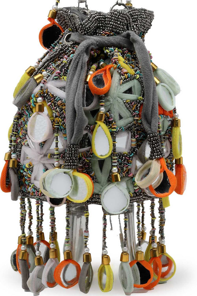 Grey Embellished Material Potli