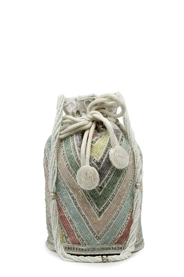 White Embellished Faux Silk Potli