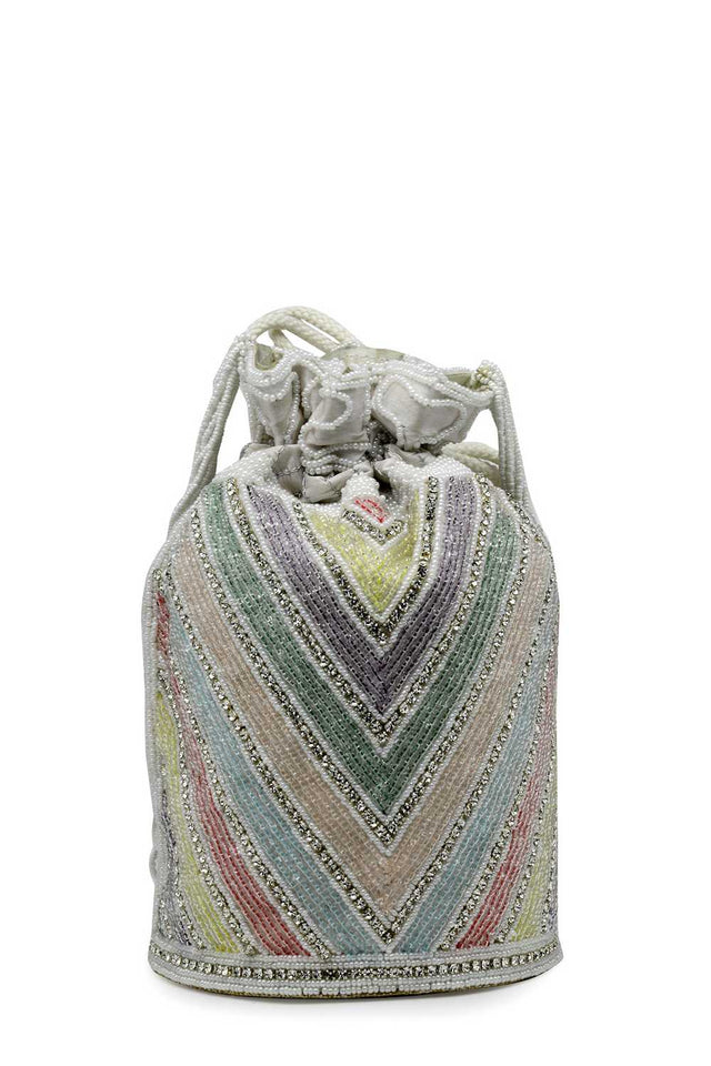 White Embellished Faux Silk Potli