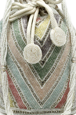 White Embellished Faux Silk Potli