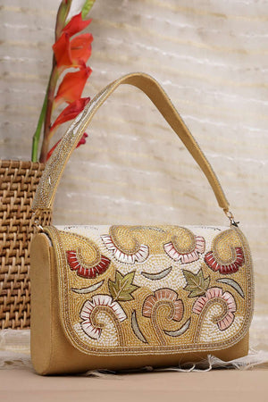 Gold Embellished Premium Faux Suede Clutch