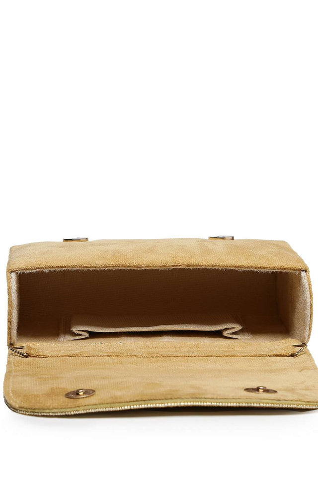 Gold Embellished Premium Faux Suede Clutch