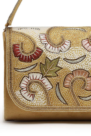 Gold Embellished Premium Faux Suede Clutch