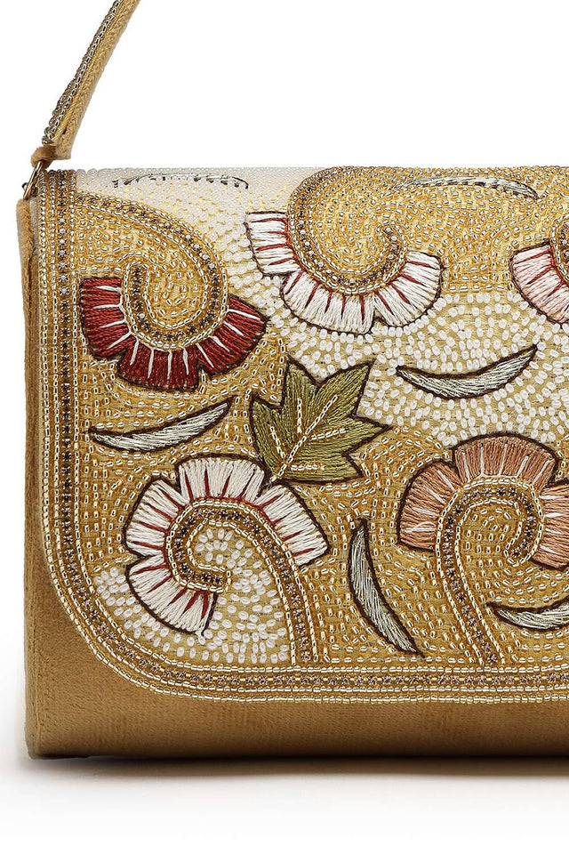 Gold Embellished Premium Faux Suede Clutch