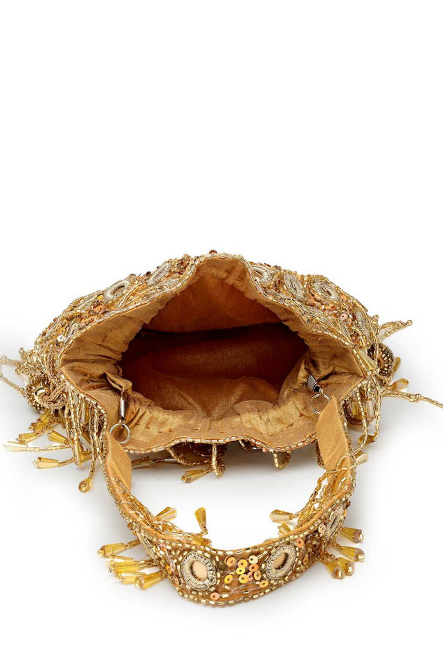 Yellow Embellished Faux Silk Potli