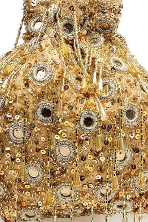 Yellow Embellished Faux Silk Potli