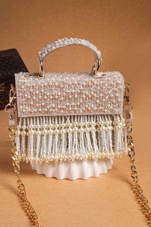 Multi Color Beads Embossed Suede Clutch