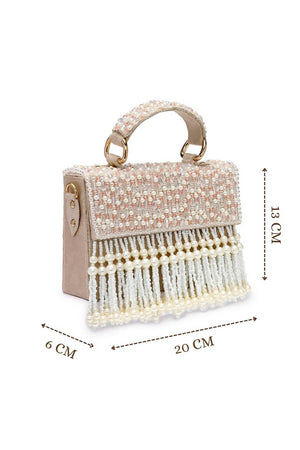 Multi Color Beads Embossed Suede Clutch