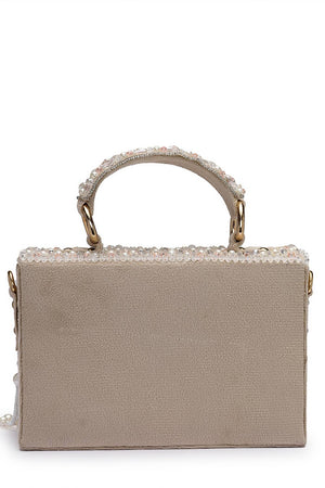 Multi Color Beads Embossed Suede Clutch