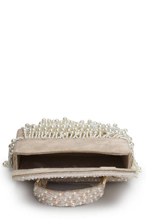 Multi Color Beads Embossed Suede Clutch