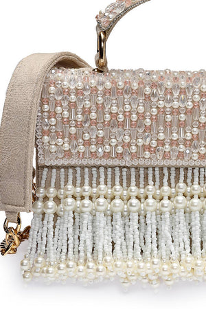 Multi Color Beads Embossed Suede Clutch