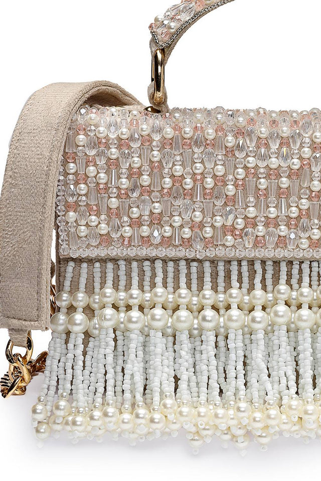 Multi Color Beads Embossed Suede Clutch