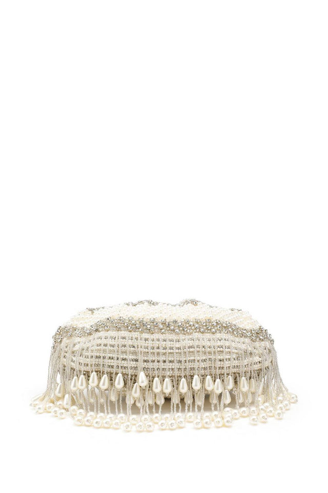 White Pearl Embellished Velvet Clutch
