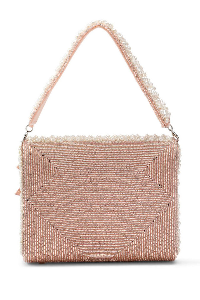 Pink Floral Cutwork Embellished Velvet Clutch