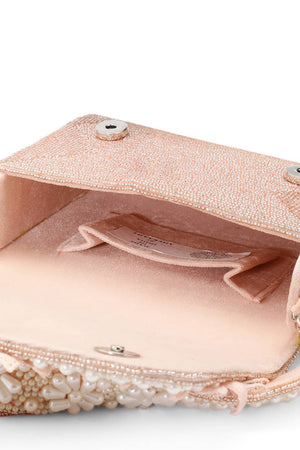 Pink Floral Cutwork Embellished Velvet Clutch