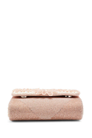 Pink Floral Cutwork Embellished Velvet Clutch