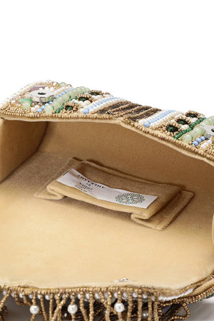 Gold Accent Beads Embellished Velvet Clutch