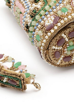 Gold Accent Beads Embellished Velvet Clutch