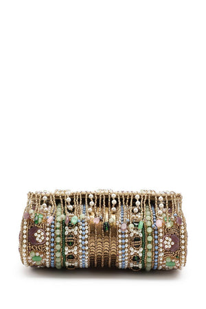 Gold Accent Beads Embellished Velvet Clutch