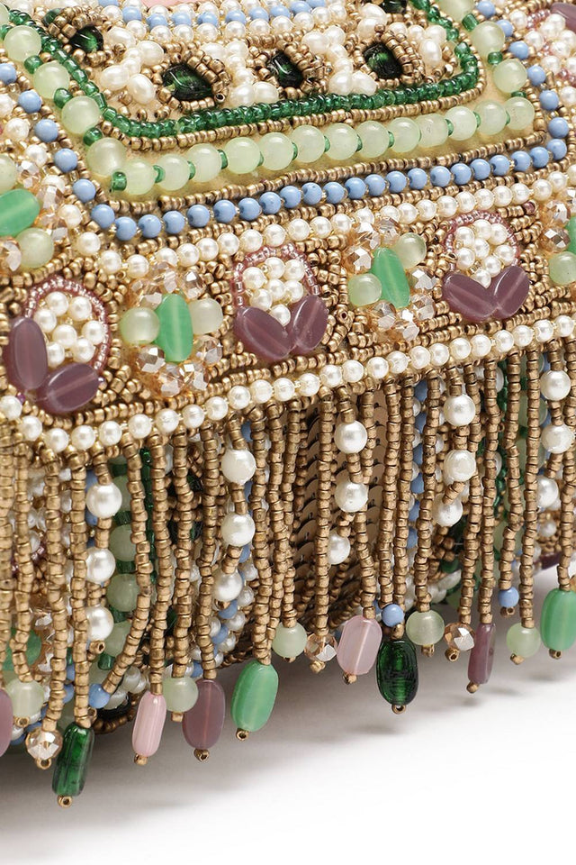 Gold Accent Beads Embellished Velvet Clutch