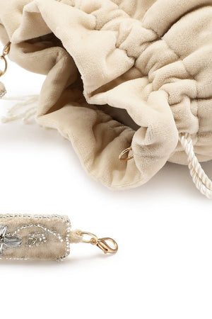 Cream Floral Zari Embroidered Velvet Potli