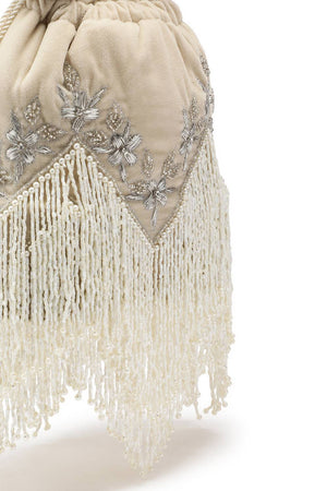 Cream Floral Zari Embroidered Velvet Potli