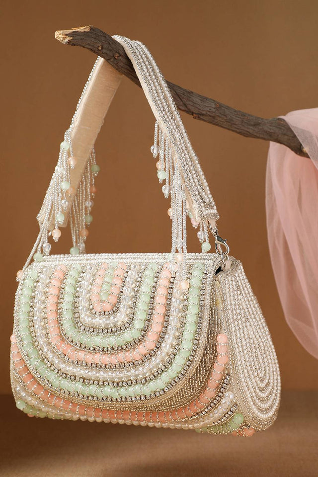 Silver Crystal Layered Velvet Clutch