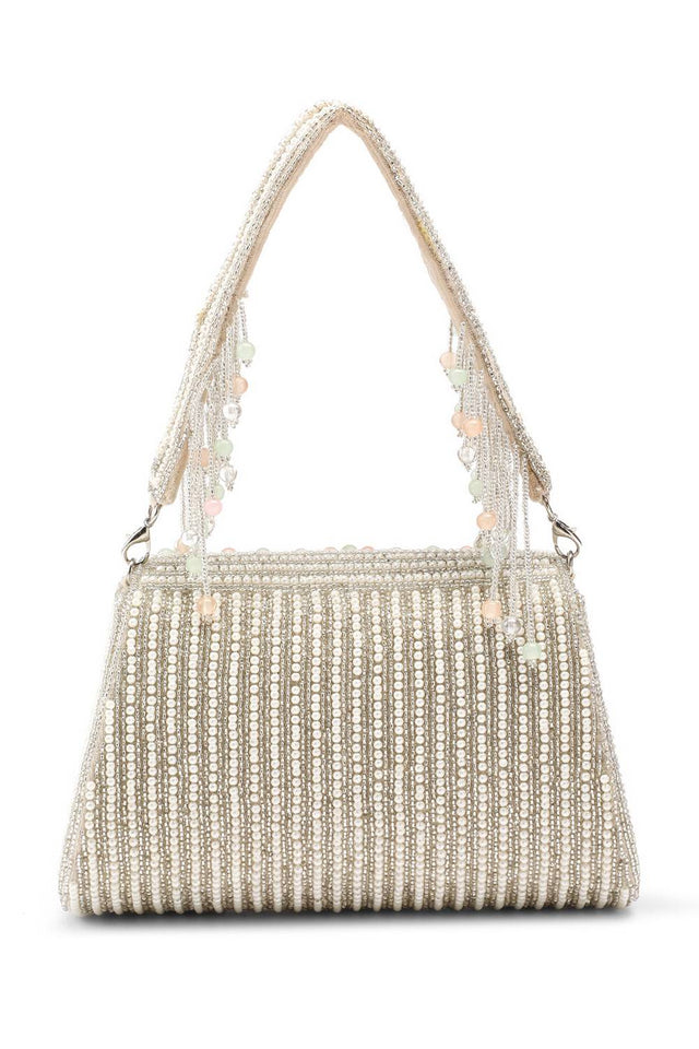 Silver Crystal Layered Velvet Clutch