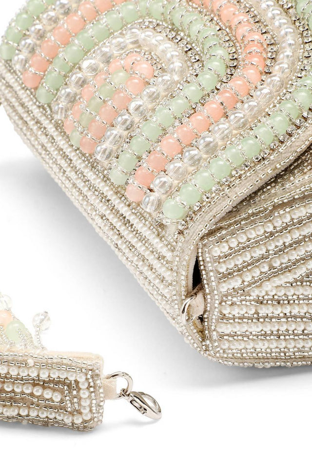 Silver Crystal Layered Velvet Clutch