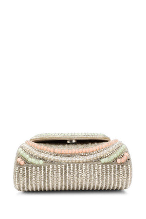 Silver Crystal Layered Velvet Clutch