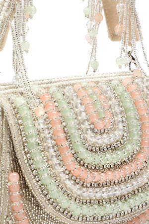 Silver Crystal Layered Velvet Clutch