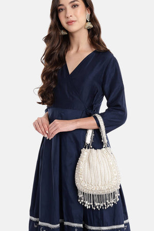 White Pearl Beaded Silk Potli