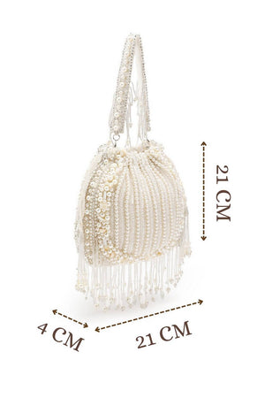 White Pearl Beaded Silk Potli