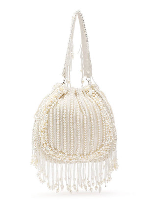 White Pearl Beaded Silk Potli