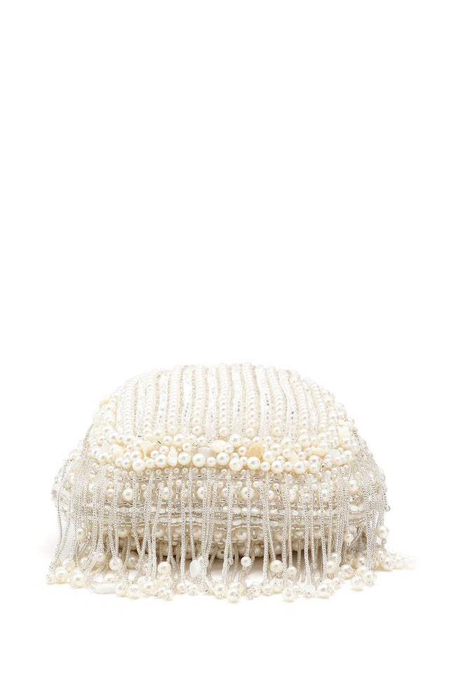 White Pearl Beaded Silk Potli