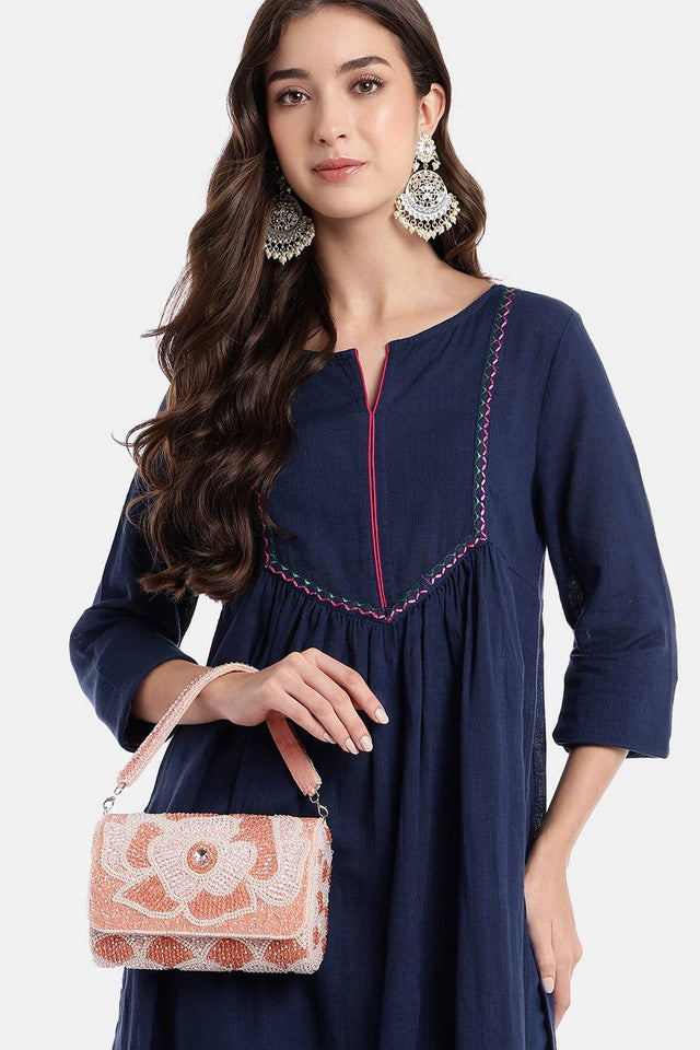 Pink Floral Crystal Beaded Velvet Clutch