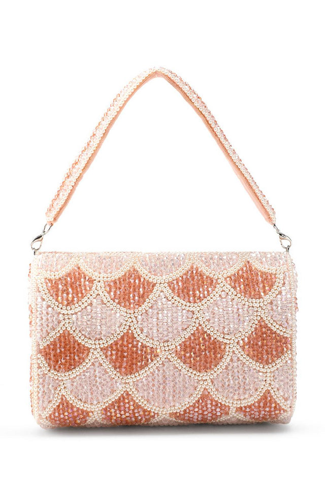 Pink Floral Crystal Beaded Velvet Clutch