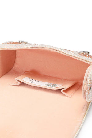 Pink Floral Crystal Beaded Velvet Clutch