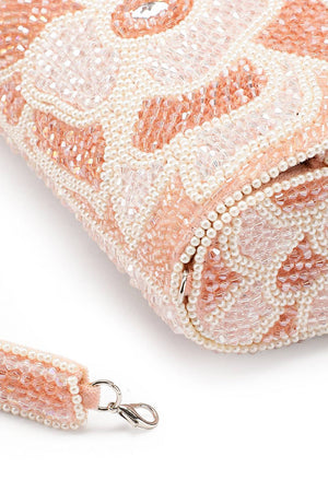 Pink Floral Crystal Beaded Velvet Clutch
