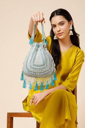 Multi Color Beads Embossed Velvet Potli