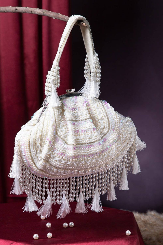 Multi Color Beads Embossed Velvet Clutch